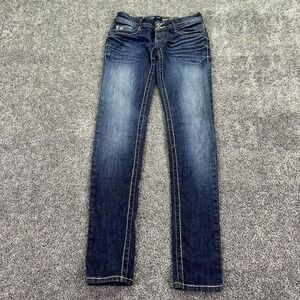 Vanity Jeans Womens 27W/33L Blue Low Rise Slim Straight Medium Wash Denim Logo